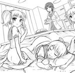  akaza_akari bad_id bad_pixiv_id chips drooling dutch_angle food fruit funami_yui greyscale kotatsu mandarin_orange monochrome multiple_girls nanamori_school_uniform out_of_frame peach_(momozen) potato_chips school_uniform serafuku sleeping table toshinou_kyouko yoshikawa_chinatsu yuru_yuri 