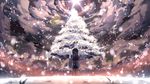  breastplate closed_eyes elbow_gloves gloves highres sachi_(sao) short_hair snow snowing solo sword_art_online tears tree wallpaper waving yuuri_nayuta 