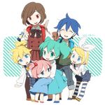  4girls age_difference child hatsune_miku kagamine_len kagamine_rin kaito megurine_luka meiko mioko multiple_boys multiple_girls open_mouth short_hair smile twintails vocaloid younger 