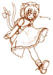  animal_ears cat_ears cat_tail chen etogami_kazuya hat monochrome multiple_tails sketch solo tail touhou 