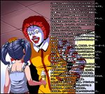 1girl 2ch afro anger_vein blue_hair food ice_cream ice_cream_cone masao mcdonald's meme parody red_hair ronald_mcdonald soft_serve translated twintails wall_of_text yakuza 