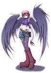  bird boots feathered_wings feathers harpy midriff monster_girl pantyhose solo torn_clothes vulture wings 