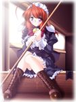  akino_shin boots copyright_request glasses maid red_hair solo 