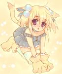  animal_ears bare_shoulders black_dress blonde_hair copyright_request dress frilled_dress frills gloves hair_ornament open_mouth paw_gloves paw_shoes paws purple_eyes shoes solo tail thighhighs touto_seiro zettai_ryouiki 
