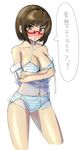  bad_id bad_pixiv_id blush breasts glasses kaneda_akihiro large_breasts original panties red-framed_eyewear see-through solo striped striped_panties underwear 