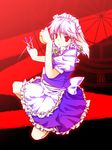  bad_id bad_pixiv_id between_fingers clock izayoi_sakuya knife maid nanamomo_rio ribbon short_hair solo touhou 