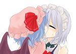  bad_id bad_pixiv_id bangs bat_wings bow braid closed_eyes hat izayoi_sakuya kiss multiple_girls niji_(nijioki) remilia_scarlet short_hair sweatdrop touhou wings yuri 