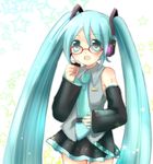  aqua_hair aqua_neckwear bespectacled glasses hatsune_miku kayune_niu long_hair necktie solo twintails very_long_hair vocaloid 