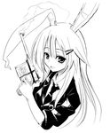  animal_ears bunny_ears gochou_(atemonai_heya) greyscale gun handgun mauser_c96 monochrome pistol reisen_udongein_inaba solo touhou weapon 