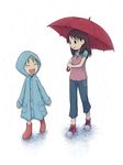  ayase_ena boots emoncake. koiwai_yotsuba multiple_girls rain raincoat rubber_boots umbrella yotsubato! 