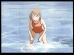  animated animated_gif beach brown_hair lowres nono_(planetes) one-piece_swimsuit orange_swimsuit planetes screencap short_hair solo splashing striped swimsuit vertical-striped_swimsuit vertical_stripes water 