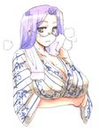  artist_request bathrobe breasts cleavage fate/stay_night fate_(series) glasses huge_breasts purple_hair rider solo 
