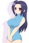  bare_shoulders bottomless breast_squeeze breasts idolmaster idolmaster_(classic) idolmaster_1 kurappii large_breasts long_hair miura_azusa sleeveless sleeveless_turtleneck solo turtleneck 