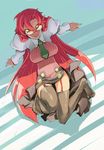  from_above glasses hyocorou long_hair necktie red_hair skirt solo teacher tengen_toppa_gurren_lagann thighhighs very_long_hair yellow_eyes yoko_littner yomako zettai_ryouiki 