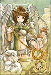  2girls angel art_nouveau chkuyomi copyright_request halo multiple_girls sheep wings 