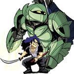  artist_request black_eyes black_hair blue_dragon collarbone collared_shirt curly_hair dress_shirt fighting_stance gundam gym_ghingnham holding holding_sword holding_weapon jacket long_hair male_focus open_clothes open_jacket parody shadow shirt short_sleeves simple_background solo sword turn_a_gundam turn_x unsheathed very_long_hair weapon white_background 