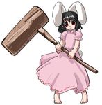  animal_ears barefoot bunny_ears hammer hirosato inaba_tewi oversized_object solo touhou 