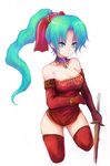  cropped_legs earrings elbow_gloves final_fantasy final_fantasy_vi gloves green_eyes green_hair jewelry kara_(color) pendant ponytail ribbon solo sword thighhighs tina_branford weapon 