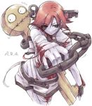  a.b.a bandages black_eyes blood chain face fingerless_gloves gloves guilty_gear hair_ornament key key_in_head kyo_(kuroichigo) pale_skin paracelsus red_hair short_hair shorts single_glove solo weapon 