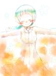  aqua_hair blush braid closed_eyes dress jewelry muro necklace outstretched_arms persona persona_3 persona_4:_the_ultimate_in_mayonaka_arena smile solo spread_arms yamagishi_fuuka 