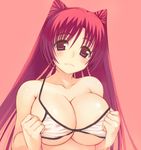  bad_id bad_pixiv_id bare_shoulders bikini_top blush breasts hair_intakes kousaka_tamaki large_breasts long_hair looking_at_viewer miranisuta red_eyes red_hair simple_background solo to_heart_2 upper_body 