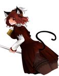  animal_ears arano_oki blush breasts cat_ears cat_tail hair_bobbles hair_ornament hat kawashiro_mitori large_breasts layered_sleeves long_sleeves open_mouth original puffy_sleeves red_eyes red_hair short_hair solo tail touhou white_background 