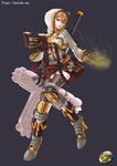 blonde_hair book boots cross dnf dungeon_and_fighter female_priest female_priest_(dungeon_and_fighter) gloves glowing glowing_hand hair_ornament high_heel high_heels highres hood leggings priest shoes weapon 