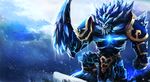  bad_pixiv_id belt blue_eyes crystal glowing glowing_eyes ice jang_ju_hyeon league_of_legends malphite no_humans pauldrons snow solo 