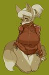  big_breasts blush breasts canine cute female fox grey_hair hair jumpsuit mammal ponytail ricosye solo whistle yellow_eyes 