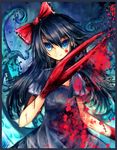  1girl bblean black_hair blood blue_eyes clawed_girl claws monster monster_girl ribbon scar smile solo tentacle they_bleed_pixels 