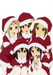  akiyama_mio black_eyes black_hair blonde_hair blue_eyes brown_eyes brown_hair eyebrows flag hat highres hirasawa_yui k-on! kotobuki_tsumugi long_hair multiple_girls nakano_azusa official official_art santa_costume santa_hat tainaka_ritsu twintails union_jack 