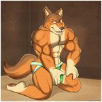  aaron_(artist) abs anthro biceps buff bulge canine clothed clothing dog half-dressed jockstrap kneeling male mammal muscles nipples pecs pepsi_(fa) pose solo topless underwear vein yellow_eyes 