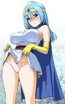  blue_hair blush breasts brown_eyes cape circlet dragon_quest dragon_quest_iii elbow_gloves gloves large_breasts md5_mismatch panties sage_(dq3) skirt skirt_lift solo st.germain-sal underwear 