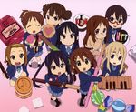  6+girls akiyama_mio chibi food highres hirasawa_ui hirasawa_yui k-on! kotobuki_tsumugi manabe_nodoka multiple_girls nakano_azusa official official_art smile suzuki_jun tainaka_ritsu yamanaka_sawako 