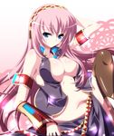  blue_eyes breasts cleavage highres ka2 large_breasts long_hair looking_at_viewer megurine_luka open_clothes pink_hair skirt solo thighhighs vocaloid 