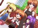  apron arisa_bannings bad_id bad_pixiv_id blonde_hair blue_eyes brown_hair cake chocolate food green_eyes grin hairband highres ishibashi long_hair long_sleeves lyrical_nanoha mahou_shoujo_lyrical_nanoha multiple_girls open_mouth purple_eyes purple_hair school_uniform short_twintails smile takamachi_momoko takamachi_nanoha tsukimura_suzuka twintails very_long_hair 