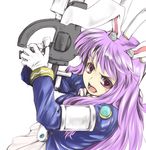  alternate_costume animal_ears bunny_ears byoin gloves lavender_hair long_hair open_mouth red_eyes reisen_udongein_inaba simple_background solo touhou upper_body very_long_hair weapon white_background white_gloves 