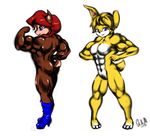  abs biceps breasts bunnie_rabbot butt couple female flexing invalid_tag lagomorph lapine looking_at_viewer looking_back nude pose rabbit rodent sally_aocrn sega smile sonic_(series) squirrel 