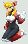  alia_(rockman) android armor blonde_hair boots breasts green_eyes hairband knee_boots large_breasts long_hair ni-jo open_mouth robot rockman rockman_x solo 