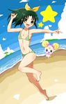  beach bikini candy_(smile_precure!) day green_eyes green_hair highres masaki_kazusa midorikawa_nao polka_dot polka_dot_bikini polka_dot_swimsuit ponytail precure short_hair smile_precure! star swimsuit 