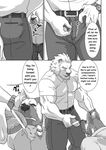  biceps big_muscles canine censored clothing comic dialog dialogue dog english_text erection feline forced_sex gay german_shepherd lion male mammal muscles pants penis police ron9 shirt text translated trousers uniform vein veins 