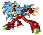  becky blue_fur cleavage clothed clothing eyewear fan_character female fingerless_gloves fingers fur gloves goggles green_eyes hair hands hedgehog lips long_hair looking_at_viewer mammal original_character plain_background red_armor red_goggles sega sonic_(series) tracy_yardley white_background 