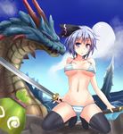  alternate_breast_size bad_id bad_pixiv_id bikini black_legwear blue_eyes breasts cha-cha collarbone crossover dragon hair_ribbon katana konpaku_youmu konpaku_youmu_(ghost) lagiacrus large_breasts monster_hunter monster_hunter_3 navel open_mouth ribbon scabbard sheath short_hair silver_hair sitting spread_legs striped striped_bikini striped_swimsuit sumapan swimsuit sword thighhighs touhou underboob weapon 