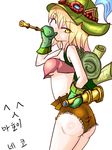  ^_^ animal_ears ass backpack bad_id bad_pixiv_id bag bare_shoulders blonde_hair blowgun blush breasts closed_eyes genderswap gloves goggles goggles_on_head hat league_of_legends mahoy map older one_eye_closed scroll short_hair shorts signature solo spyglass teemo white_background yellow_eyes 
