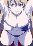  absurdres angry blonde_hair blue_eyes breasts earrings elina female highres jewelry long_hair necklace nipples queen&#039;s_blade queen's_blade solo 