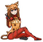  animal_ears blue_eyes cat_ears cat_tail evangelion:_2.0_you_can_(not)_advance highres kemonomimi_mode kiriririn long_hair neon_genesis_evangelion orange_hair plugsuit rebuild_of_evangelion sitting smile solo souryuu_asuka_langley tail test_plugsuit v 