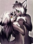  anthro claws couple cute duo eye_contact falvie female green_eyes grey_theme hand_holding male orange_eyes smile unknown_species 