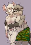  anthro camo cute duo eyes_closed eyewear gay glasses hug jonas male mammal mouse raccoon red_eyes rodent topless underwear 