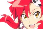  animated animated_gif ass bikini_top breasts cleavage fingerless_gloves gloves hair_ornament long_hair lowres pieces_of_sweet_stars ponytail red_hair simple_background smile solo tengen_toppa_gurren_lagann yellow_eyes yoko_littner 