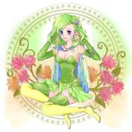  1girl blue_eyes boots breasts final_fantasy final_fantasy_iv flower green_hair high_heel_boots high_heels patterned_legwear rydia thighhighs yellow_shoes 